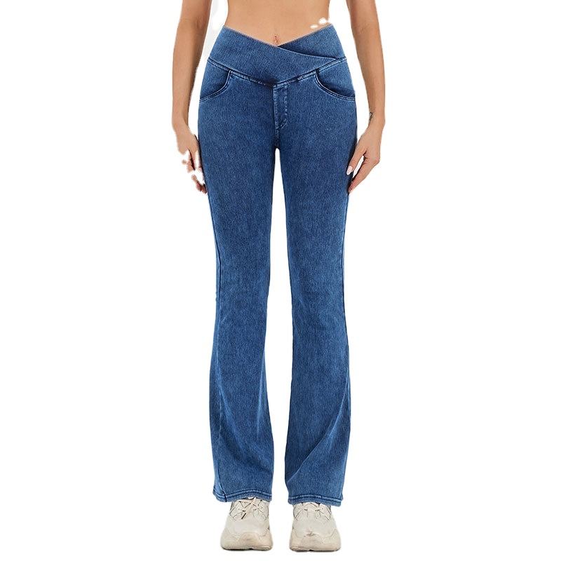 Cross Waist Flare Yoga Pants for Women – High Waisted Fitness Leggings with Double Pockets