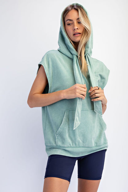 Mineral Washed Terry Sleeveless Hoodie Sweatshirt