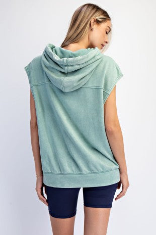 Mineral Washed Terry Sleeveless Hoodie Sweatshirt