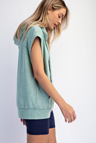 Mineral Washed Terry Sleeveless Hoodie Sweatshirt