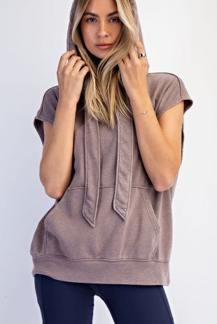Mineral Washed Terry Sleeveless Hoodie Sweatshirt