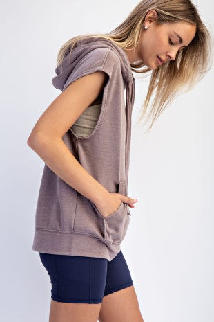 Mineral Washed Terry Sleeveless Hoodie Sweatshirt
