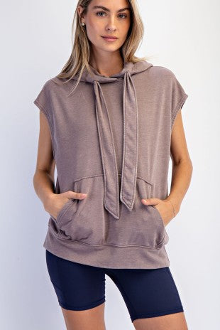 Mineral Washed Terry Sleeveless Hoodie Sweatshirt