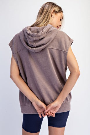 Mineral Washed Terry Sleeveless Hoodie Sweatshirt