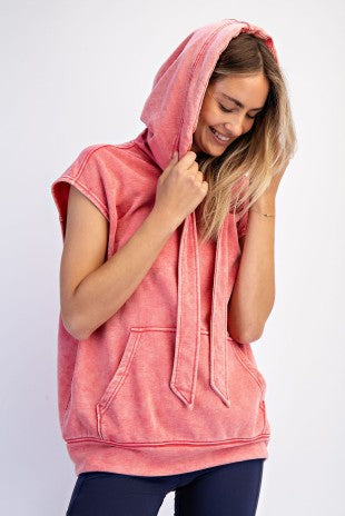 Mineral Washed Terry Sleeveless Hoodie Sweatshirt