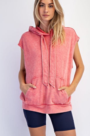 Mineral Washed Terry Sleeveless Hoodie Sweatshirt