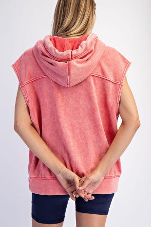 Mineral Washed Terry Sleeveless Hoodie Sweatshirt