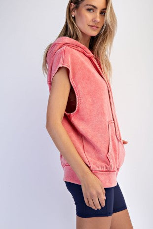 Mineral Washed Terry Sleeveless Hoodie Sweatshirt