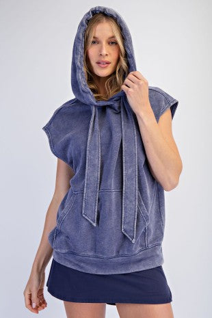 Mineral Washed Terry Sleeveless Hoodie Sweatshirt