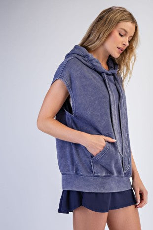 Mineral Washed Terry Sleeveless Hoodie Sweatshirt