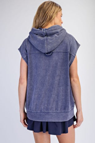 Mineral Washed Terry Sleeveless Hoodie Sweatshirt