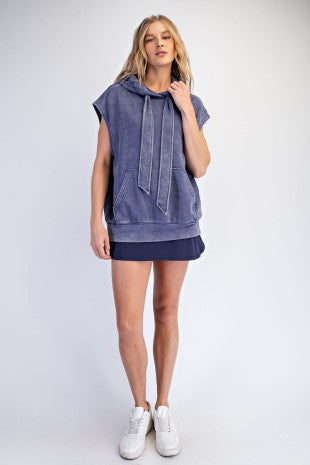 Mineral Washed Terry Sleeveless Hoodie Sweatshirt