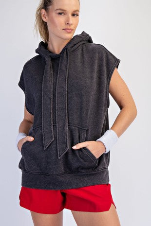 Mineral Washed Terry Sleeveless Hoodie Sweatshirt