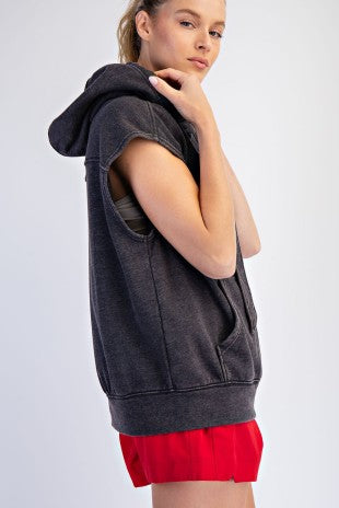 Mineral Washed Terry Sleeveless Hoodie Sweatshirt