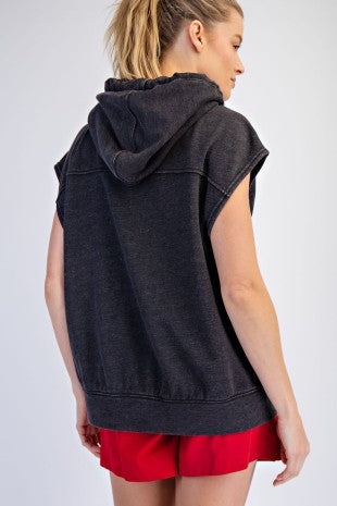 Mineral Washed Terry Sleeveless Hoodie Sweatshirt
