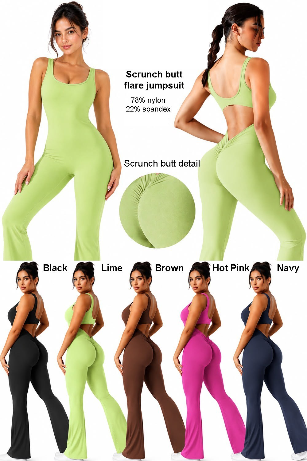 CurveLift Flare Scrunch Jumpsuit color and fit details