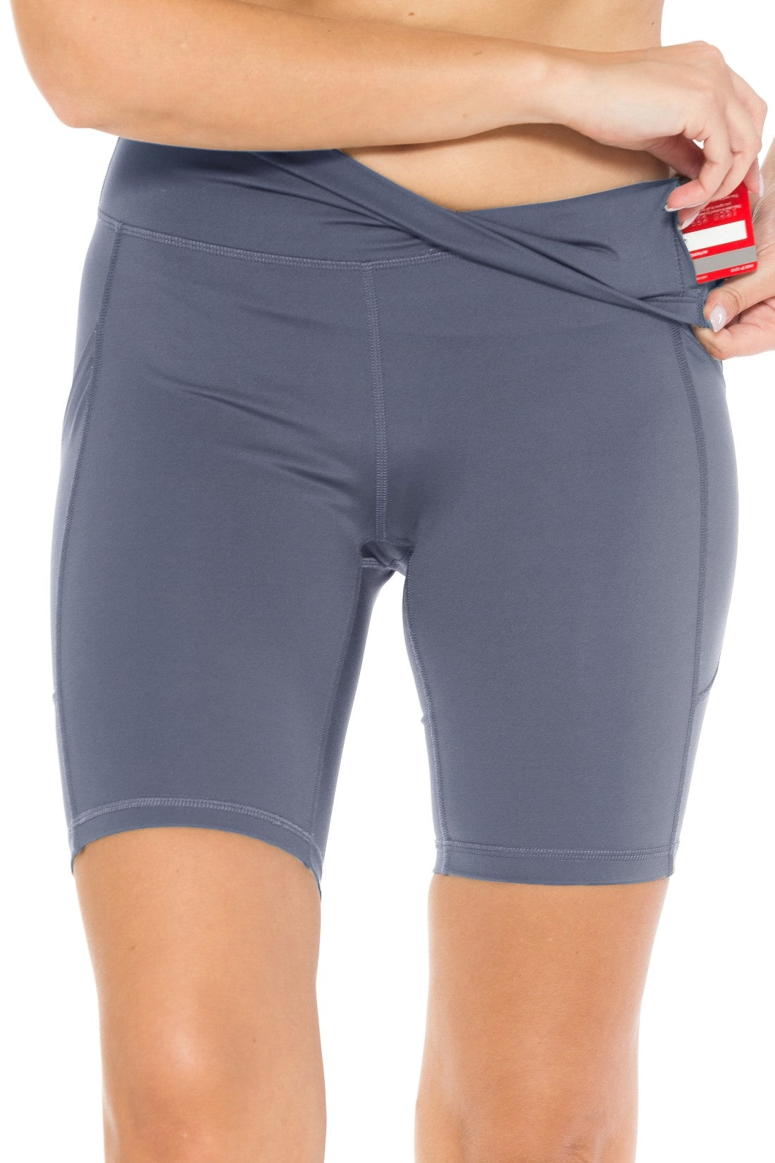 Nylon Solid Active Bike Shorts with Side Pockets - Denim Blue