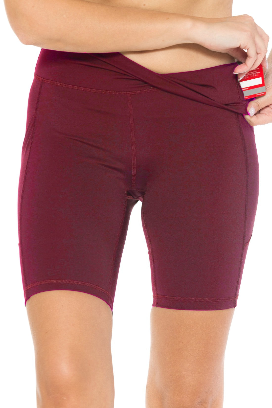Nylon Solid Active Bike Shorts with Side Pockets - Burgundy