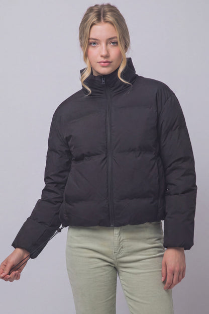 Black Funnel-Neck Puffer Jacket