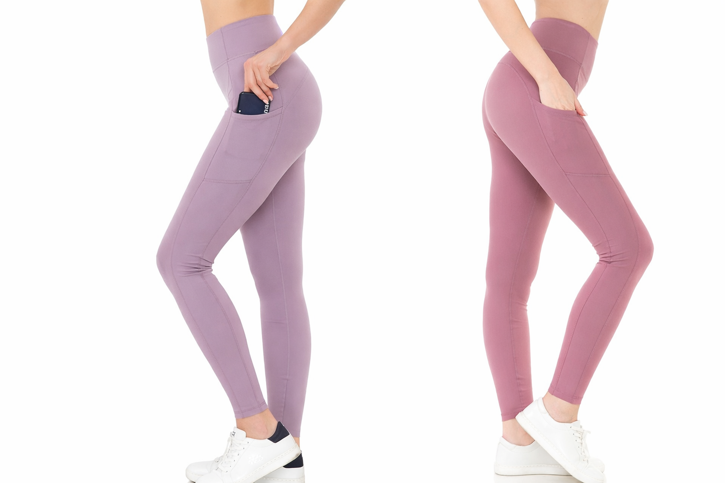Solid Active Leggings – Full Length, High Waist with Side Pockets