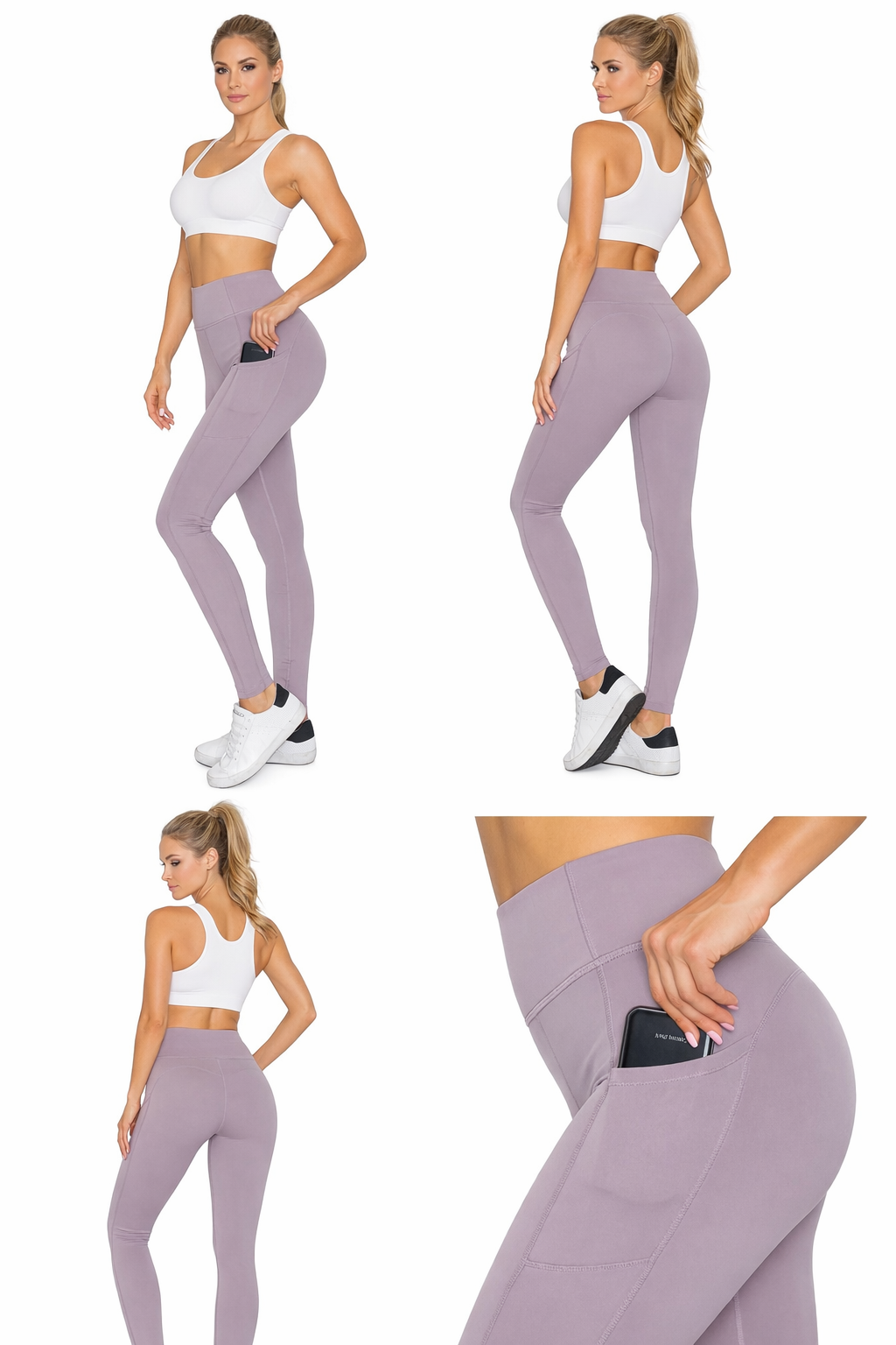 Solid Active Leggings – Full Length, High Waist with Side Pockets
