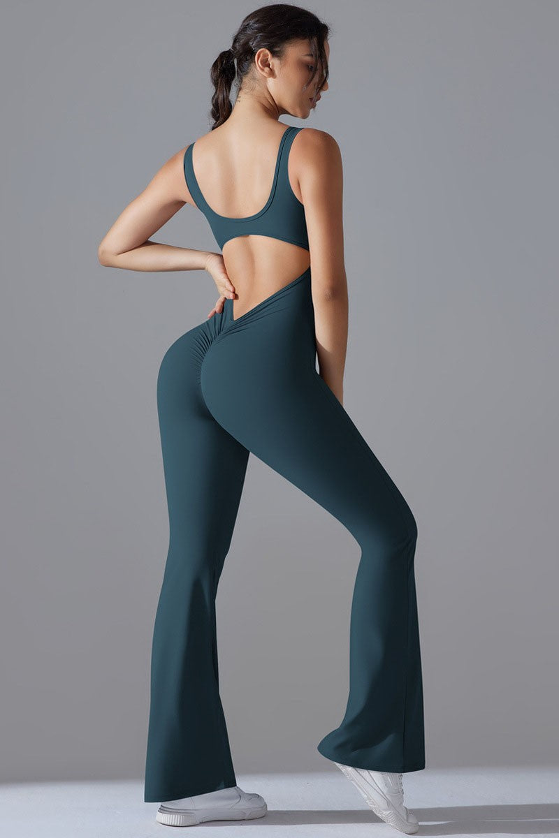 Sleeveless Flare Jumpsuit – Backless, Sculpting & Seamless Yoga Romper