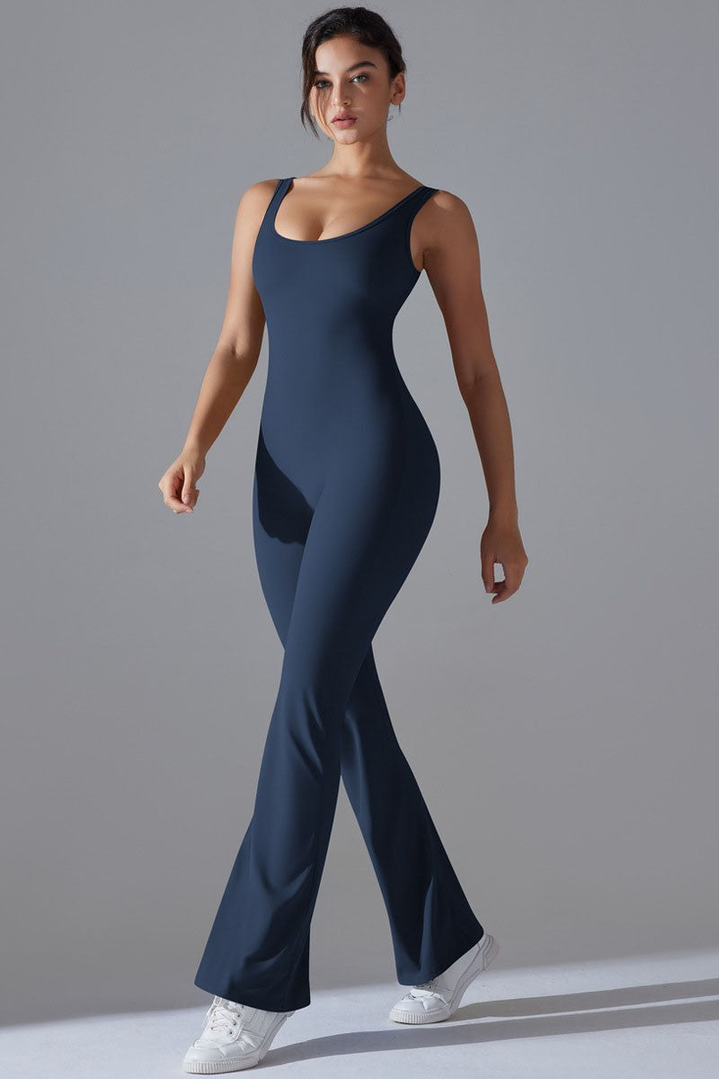 Sleeveless Flare Jumpsuit – Backless, Sculpting & Seamless Yoga Romper