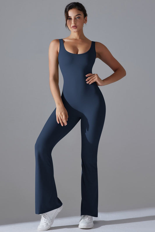 Sleeveless Flare Jumpsuit – Backless, Sculpting & Seamless Yoga Romper