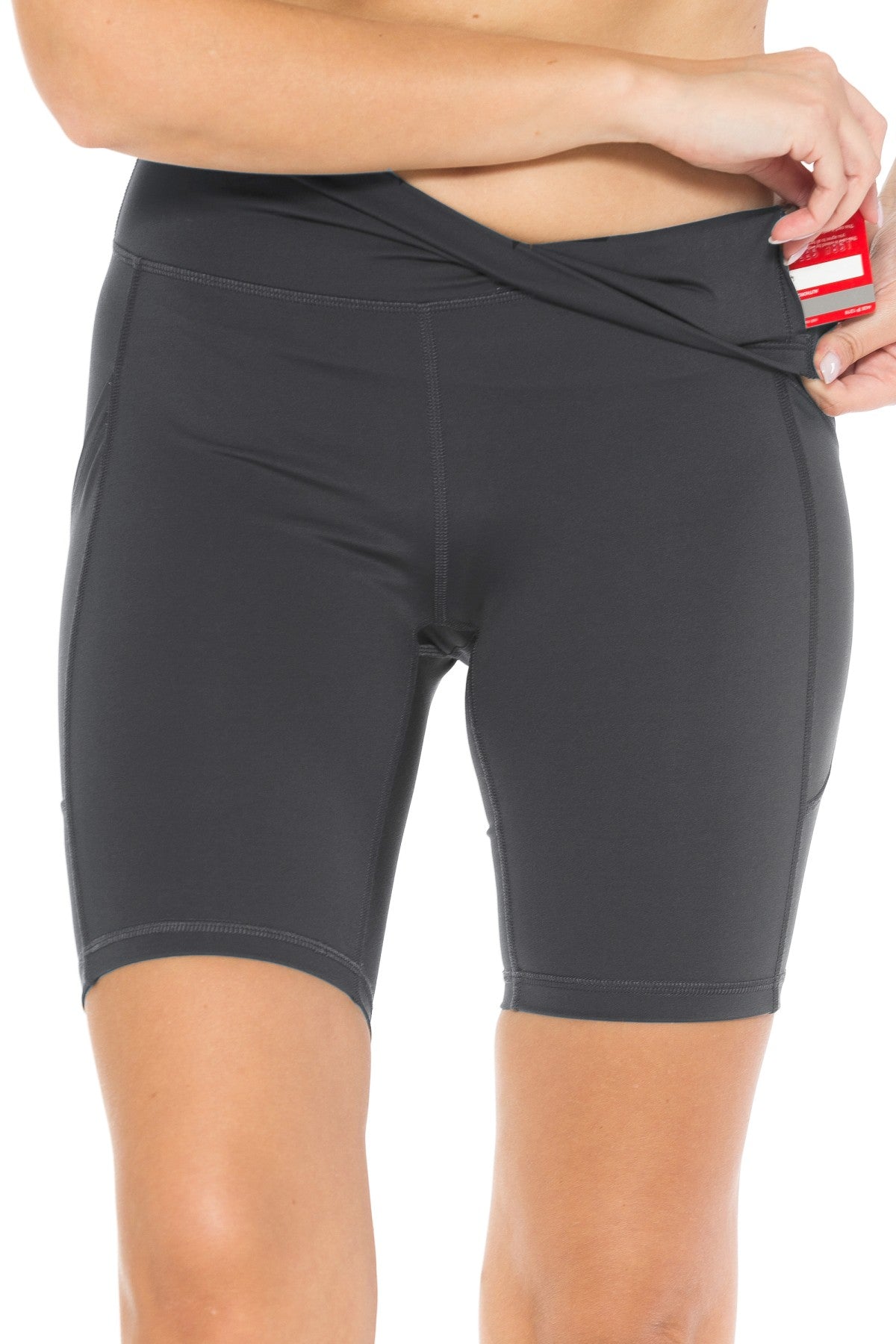 Nylon Solid Active Bike Shorts with Side Pockets - Charcoal