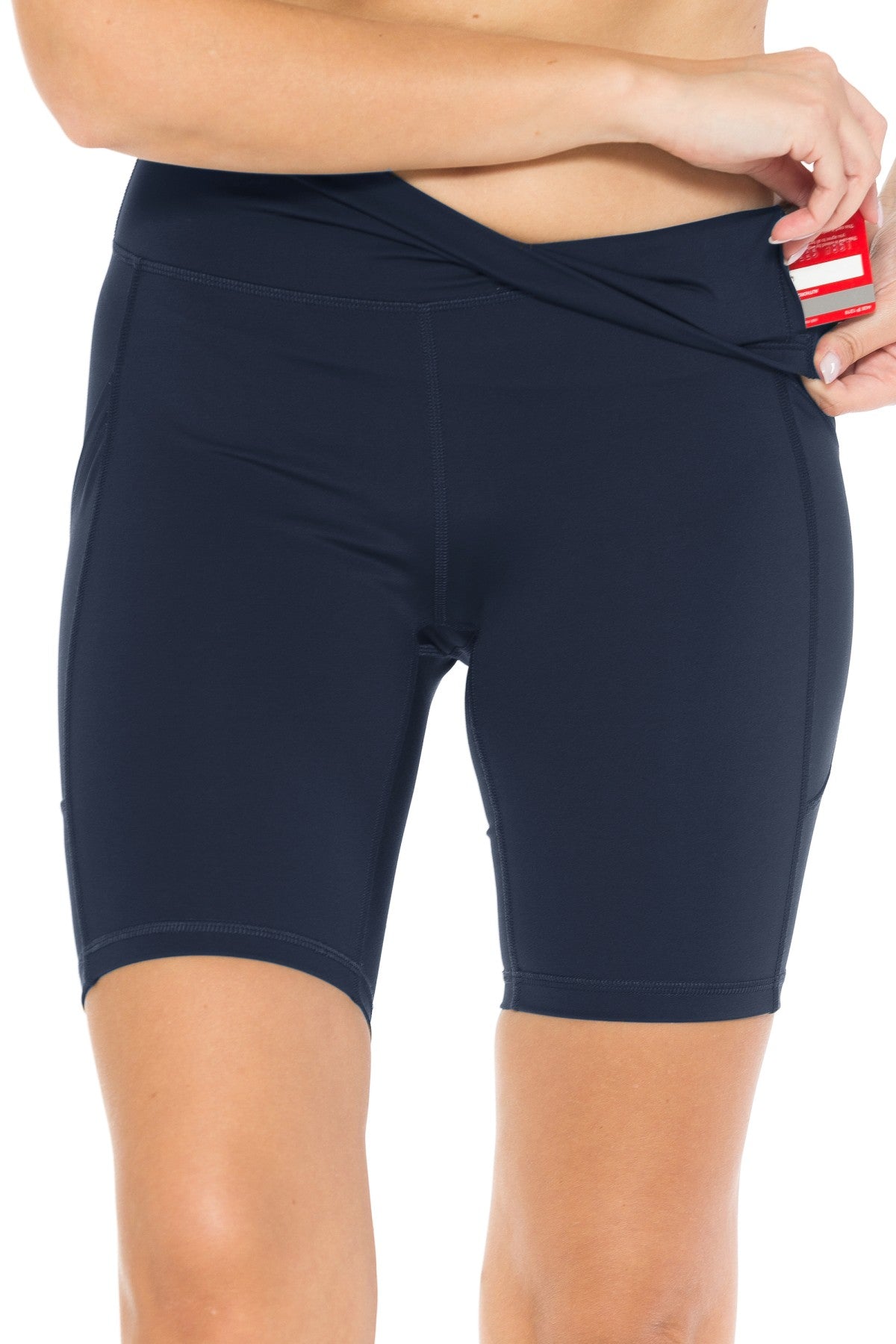 Nylon Solid Active Bike Shorts with Side Pockets - Navy