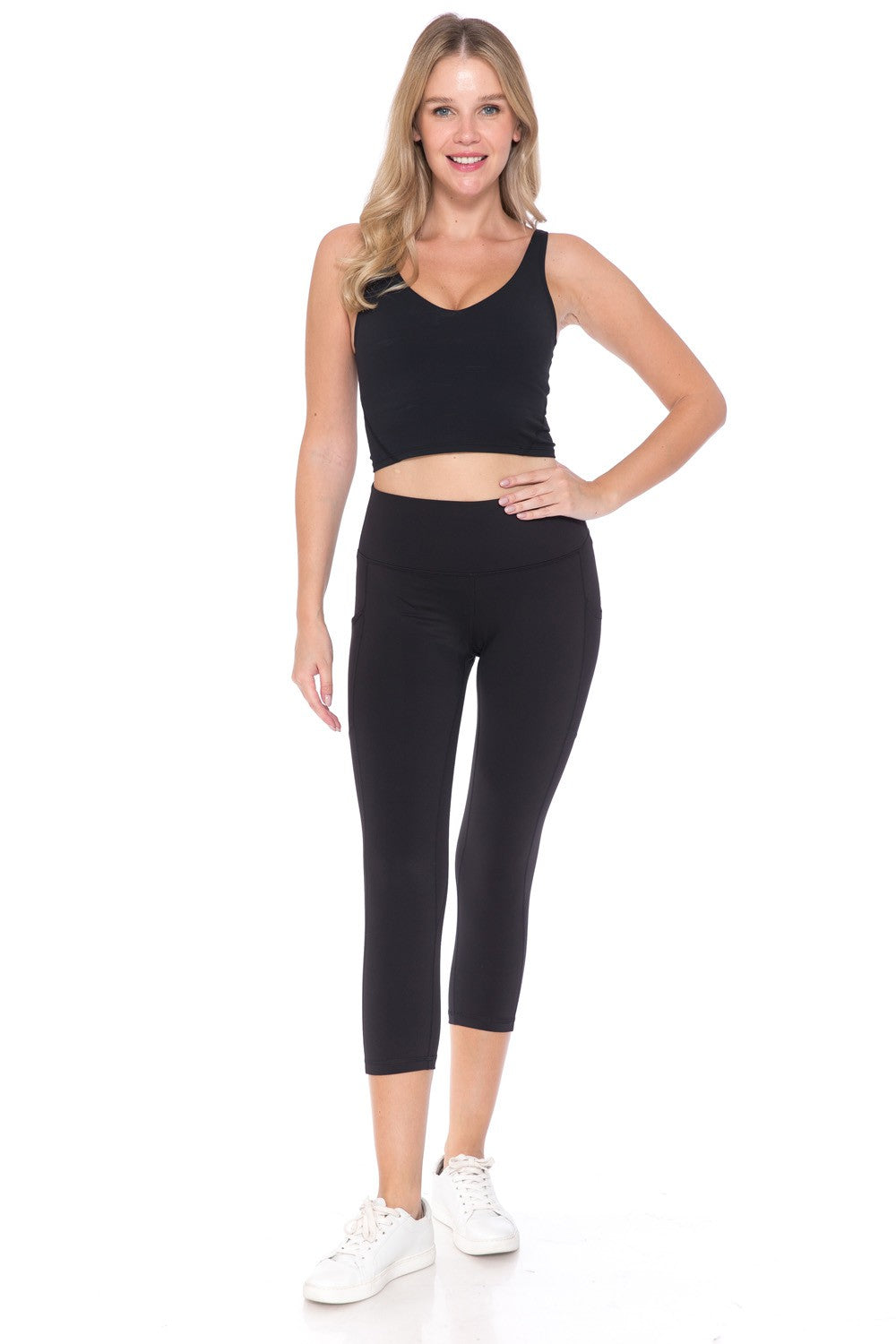 Nylon Active Capri Leggings with Side Pockets