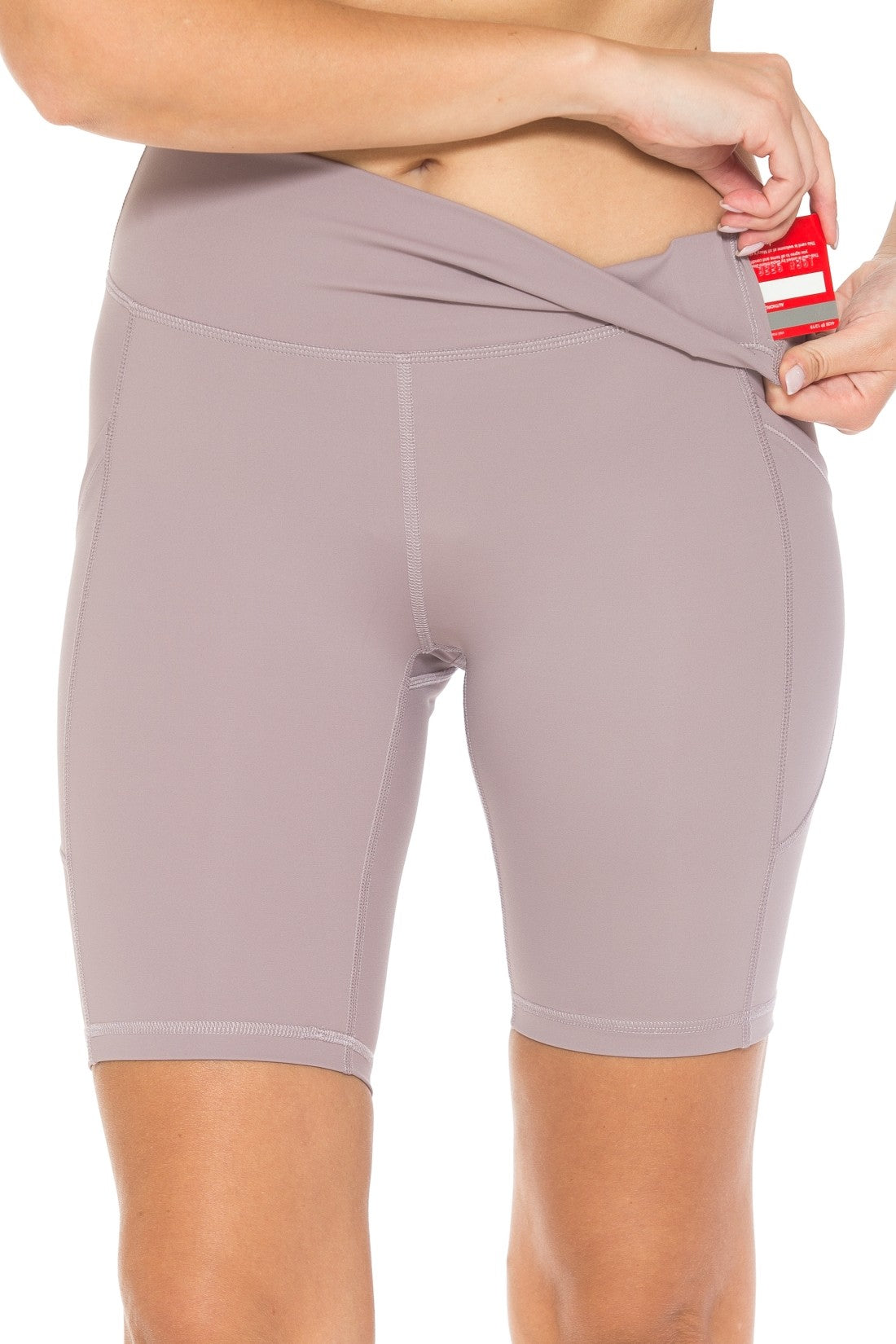 Nylon Solid Active Bike Shorts with Side Pockets - Violet Verbena