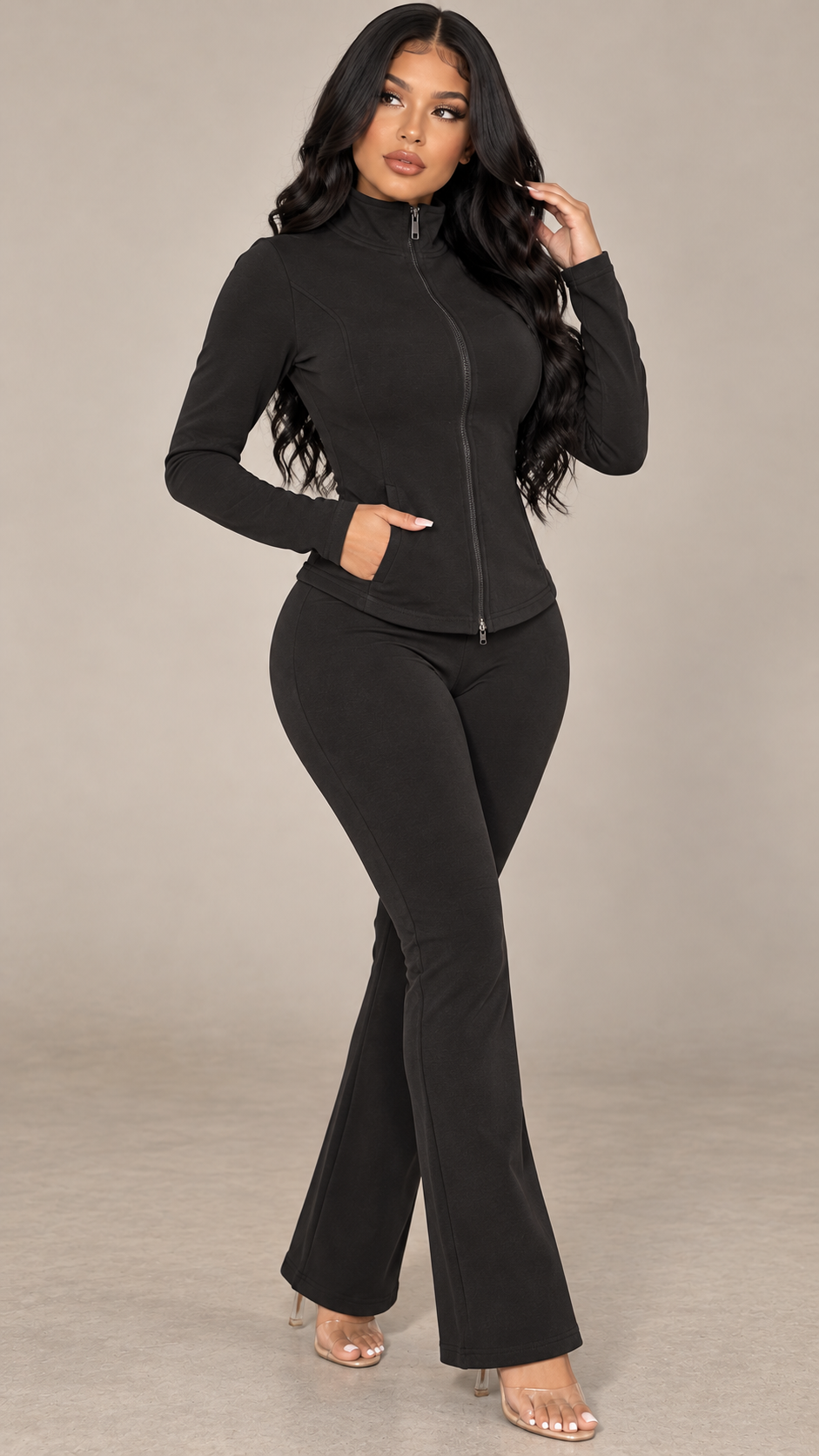 Sculpted Zip-Up Flare Set