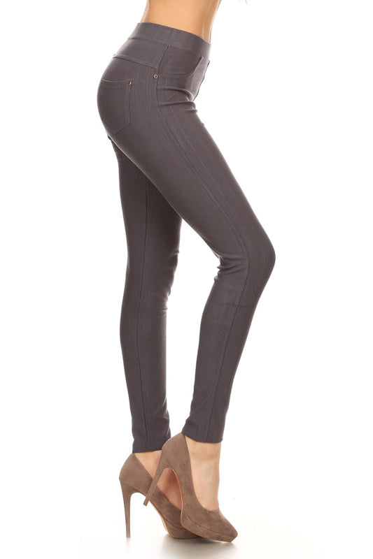 High-Waist Stretch Jeggings with 2 Back Pockets
