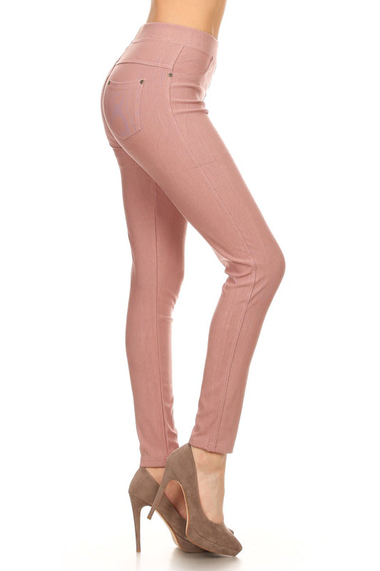 High-Waist Stretch Jeggings with 2 Back Pockets