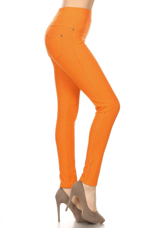 High-Waist Stretch Jeggings with 2 Back Pockets