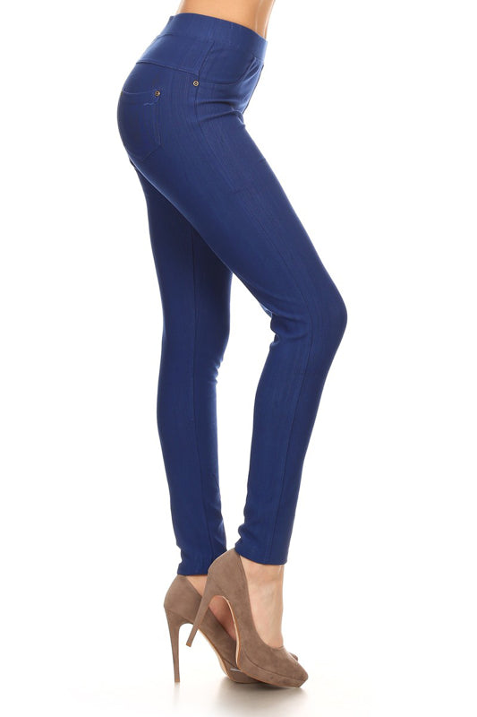 High-Waist Stretch Jeggings with 2 Back Pockets