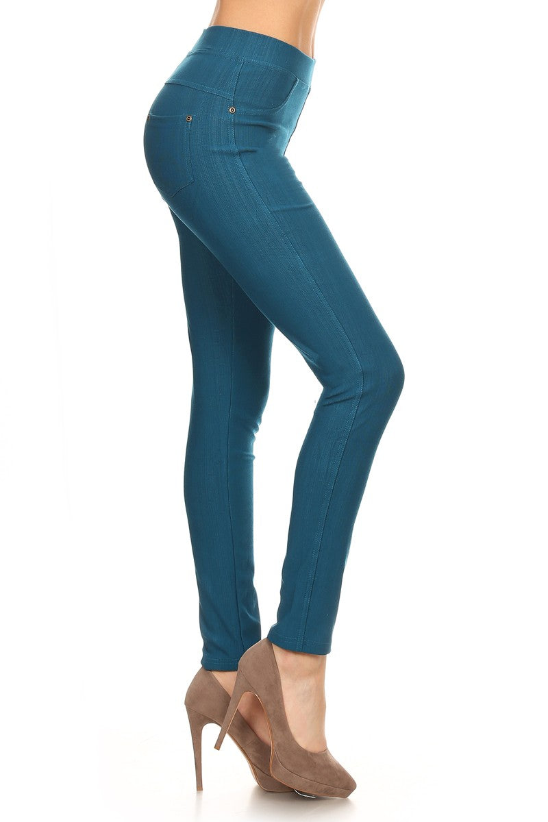 High-Waist Stretch Jeggings with 2 Back Pockets