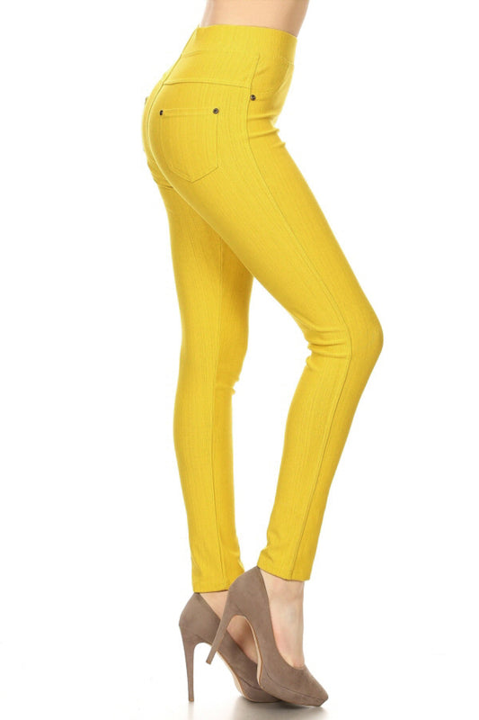 High-Waist Stretch Jeggings with 2 Back Pockets
