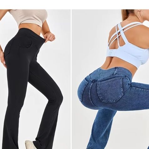 Cross Waist Flare Yoga Pants for Women – High Waisted Fitness Leggings with Double Pockets