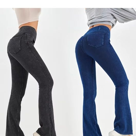 Cross Waist Flare Yoga Pants for Women – High Waisted Fitness Leggings with Double Pockets