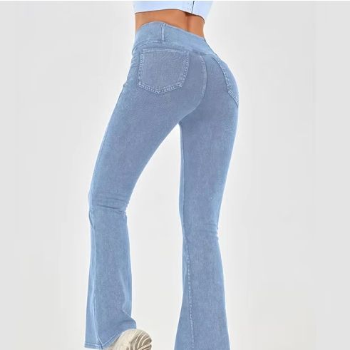 Cross Waist Flare Yoga Pants for Women – High Waisted Fitness Leggings with Double Pockets